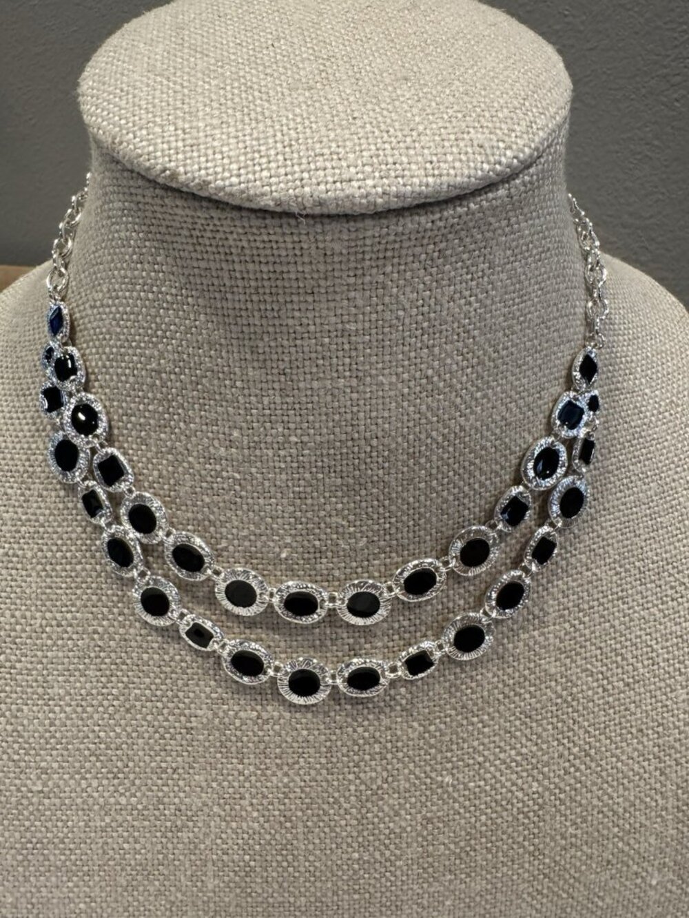 Vera Bradley 19" Long Silver Black Double Chain Bead Charm Necklace NEW